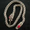 Decorative Figurines Exquisite Chinese Old Tibet Silver Inlaid Red Jade Dragon Head Necklace
