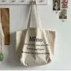 women Canvas Shoulder Bag Momo Letter Printing Ladies Casual Handbag Tote Bag Large Capacity Cott Reusable Shop Beach Bag J3IX#