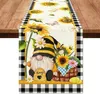 Bordduk sommargul solros honung nissar linne tabell löpare byrå halsduk dekor bondgård tvättbar kök matsal