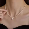 S925 Sterling Silver Shijia Pearl Necklace Womens Light Luxury and High-end Feeling Round Daifei Style Pendant Collarbone Chain Elegant Accessory