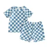 Clothing Sets Toddler Boys Summer Swimsuit Checkerboard Print Short Sleeve Tops Swim Shorts 2 Pieces Bathing Suit Beach Swimwear