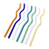 Drinking Straws 8X200mm Reusable Glass Wavy Colorful Straw High Borosilicate Tube Party Favors Bar Drinkware