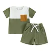 衣類セットトレグレン幼児の男の子の男の子夏の衣装コントラストカラーリブ付きニット半袖Tシャツとショーツセット生まれの幼児服セット