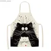 Aprons Cat Printed Kitchen Utensils Black Unisex 55*68cm Sleeveless Cotton Linen Household Delantal antiincrustante Y240401AA01