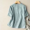 Blusas femininas jacquard algodão camisa de linho moda vento étnico elegante literário retro casual bordado plissado gola blusa d254