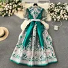 Women Basic Casual Dresses Summer Bohemian Paisley Print Long Dress Women V-Neck Short Puff Sleeve Vintage Print Bandage Lace Up Robe Vestidos Clothes 2024