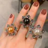 Cluster Rings Arrival 925 Sterling Silver Freshwater Pearl Sparkling Zircon Crystal Ring Women Noble Engagement Finger Trendy Jewelry
