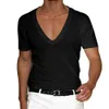 Summer Mens Solid Color Short Sleeve Deep V Neck Basic T-Shirt Gym Muscle Fitness Bodybuilding Tee Tops T Shirts Clothing 240320