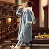 Hemkläder Spring Autumn Winter Pyjamas For Women Long Robe Jacket Söt Wear Sleepwear Kawaii Flanell Warm Lounge Bathrobe