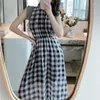 Casual Dresses Black White Plaid Chiffon Sleeveless Maxi For Women Korean Fashion Clothing 2024 Vestido De Mujer High Waisted Y2k Dress