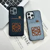 Designer Stylish Phone Cases Luxury Denim Blue Cellphone Cover Case for iPhone 12 13 14 15 Pro Max with Card Holder Mirror