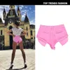 Shorts de créateurs se vendent bien Femmes taille basse Denim Decadent Wind Loose No Stretch Curl Open Pocket Beach Hot Pants Macaroni Powder 4es5