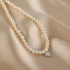 Hänghalsband minar handgjorda barock sötvatten pärla cz kubik zirkonhjärta pärlor för kvinnor riktiga guldpläterade koppar chokers