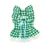 Dog Apparel Soft Comfortable Pet Dress Plaid Print Princess Set With Sleeves Skirt Headdress Sweet For Lovely