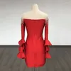 Casual jurken Dames met lange mouwen, ruches, avondfeest, sexy bodycon-jurk, rood, off-shoulder, kralen, details Groothandel lente