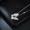 Chains S-misss Butterfly Moissanite Necklace For Woman 3 6mm Emerald Gemstone Wedding Fine Jewely 925 Sterling Sliver Neck Chain