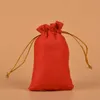 50 pcs/lot 10x15 cm rouge feutre tissu cordon sac Halen cadeau Earphe jouet bijoux emballage pochettes d'affichage en gros W3LN #