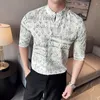 Chemises décontractées pour hommes Vêtements d'été Chemise élégante Collier chinois Collier demi-manche Hawaïen imprimé pour hommes Slim Fit Blouse Homme