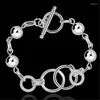 Charme Pulseiras 8 polegadas 925 Sterling Silver Matte Round Bead Pulseira para Mulher Moda Festa de Casamento Presente Jóias