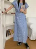 Party Dresses Alien Kitty Princess Maxi Dress Gentle Women Close Waist Slim Summer Daily 2024 OL Plaid Chic Soft Short Puff Sleeve Casual