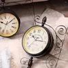 壁の時計装飾時計の錆びない錬鉄ヴィンテージ革新的な両面バッテリーミュート飾り