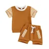 Kläder sätter barn baby pojkar sommarkläder rutor kort ärm o-hals t-shirt och elastisk midja shorts avslappnad pojke tvådelar aktiv kläder