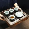 Plateaux à thé en bambou chinois Gongfu, boîte de Table avec stockage d'eau pour ensemble Kungfu