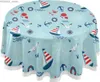 Table Cloth Sailboat Anchor Steering Wheel Round Tablecloth 60 Inch Nautical Navy Blue Table Cloths Cover Washable Polyester Tabletop Decor Y240401