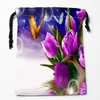 nice Custom Frs Tulips Printed Satin Storage Bag Drawstring Gift Bags More Size storage Custom Your Image 18*22cm z8EX#