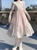 Повседневные платья в китайском стиле в консервативном стиле Mori Girl Kawaii с воротником-стойкой и узлом кружева с рюшами элегантный темпераментный розовый для женщин