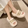 Slippers Aphixta Indoor Home Winter Warm Hairy Shoes Open Toe Women Buckles Decor Double Band Flat Heel Mules Fluffy