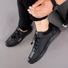 Shoes 2023 Mens Casual Shoes Waterproof Casual Small Leather Shoes Elastic Rubber Flat Heel Casual Leather Men Shoe Loafers Men