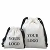 10 pçs/lote logotipo personalizado saco de lona branca com cordão preto presente casamento doces embalagem saco de armazenamento saco à prova de poeira J2S2 #