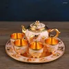 Teaware Sets 6pcs Embossed Tea Set Gold Teapot Exquisite Gift Creative Dragon Metal Drinking Small Home Furnishings