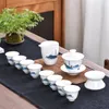 Conjuntos de chá 11 peças de porcelana branca conjunto de chá doméstico sala de estar chinês luz luxo cerâmica gaiwan copos agradáveis