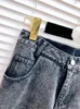 Calças de brim femininas cintura alta retalhos couro do plutônio preto solto em linha reta perna larga calças jeans 2024 moda inverno 29l5429