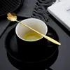 コーヒースクープチェリーキッチンフラワースプーンゴールドゴールドメッキの花アクセサリークリエイティブロングハンドルローズステンレス鋼