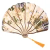 Dekorativa figurer 5 PCS Classic Style Peony Flower Fabric Bamboo Folding Dance Hand Fan Beige