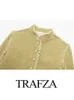 Kvinnorjackor Trafza Elegant kvinna Enkelbröst vintage Casual Coat Women Texture Pocket Splicing Dekorera långärmad jacka