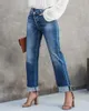 Damen-Jeans, eingetroffen, 2024, Herbst-Winter, urban, Freizeit, Pendeln, täglich, Straße, gewaschene Denim-Hose mit geradem Bein