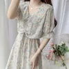 Casual Dresses Floral Skirt Summer Doll Collar Chiffon Dress Long Sophisticated Expansion Woman Vestido De Mujer Femme Robe