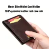 Mini carteira masculina Carteira de couro genuíno Man RFID bloqueando o Busin Busin Ultra-fino Mey CLIP CARTO CARTO DE CARTÃO