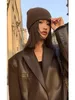 Womens Black Brown Soft PU Leather Blazer Shoulder Pads Long Sleeve Single Breasted Loose Casual Jacket Tops Korean Fashion Coat 240318