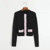 Kadın Örgü Moda Tatlı Dantel Birleştirilmiş Boncuklu O yakalı Triko Siyah Elegant Külot Uzun Kollu Sweaters 2024 Bahar Giysileri