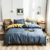 Bedding Sets 2024 Four-piece Simple Cotton Double Household Bed Sheet Quilt Cover Embroidered Piping Comfortable Blue-yellow