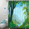 Rideaux de douche Montagnes et rivières Salle de bain Arbre vert Forêt Moderne Imprimé Baignoire en polyester imperméable avec crochets