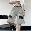 Ripped Denim Shorts Men Baggy Retro Hip Hop Summer Breathable Destroyed Streetwear Daily Jeans All-match Comfortable Short B33 240327