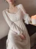 Casual Dresses 2024 Summer Women Fashion Elegant White Midi Vintage Princess Female Party A Line Clothes Prom Robe Vestdios