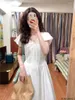 Partykleider Korea Chic Rüschen 2024 Sommer Frauen FLHJLWOC Design Flitterwochen Vintage Fliege Datum Mädchen Weißes Kleid