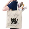 Katze und Buch Muster Canvas Shop Tasche, Brief drucken tragbare Umhängetasche, Fi große Kapazität Einkaufstasche für das tägliche Leben M7pe #